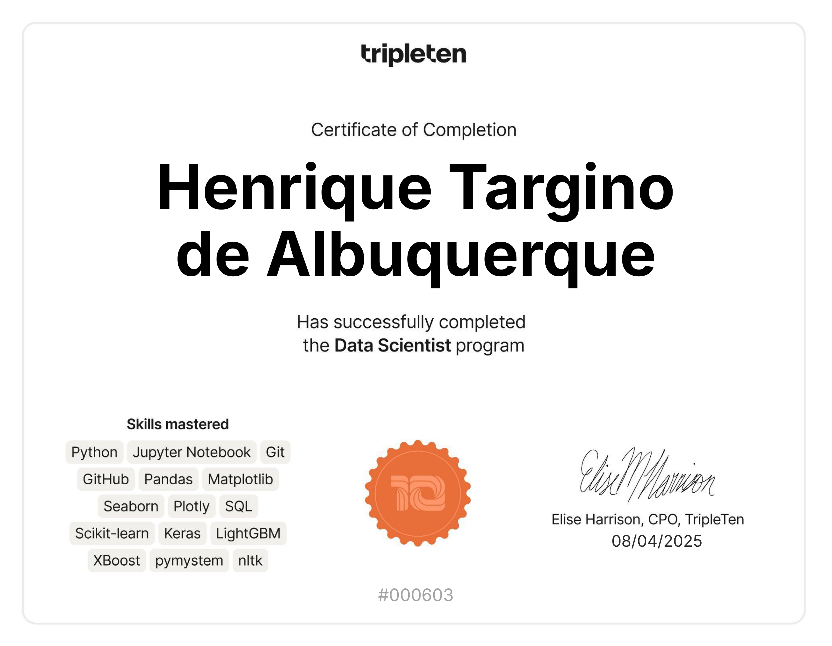 Certificado TripleTen